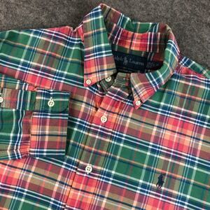 Ralph Lauren Mens L Green Red Blue Custom Fit Plaid Button Down Shirt